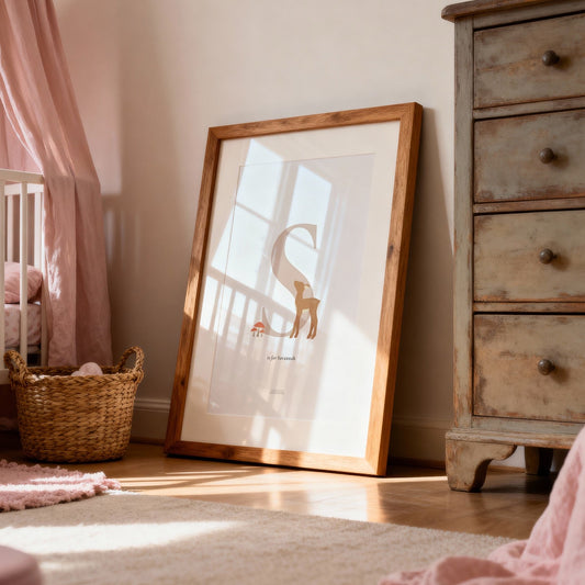 Personalised Woodland Deer Initial Print - Pink