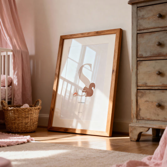 Personalised Woodland Squirrel Initial Print - Pink
