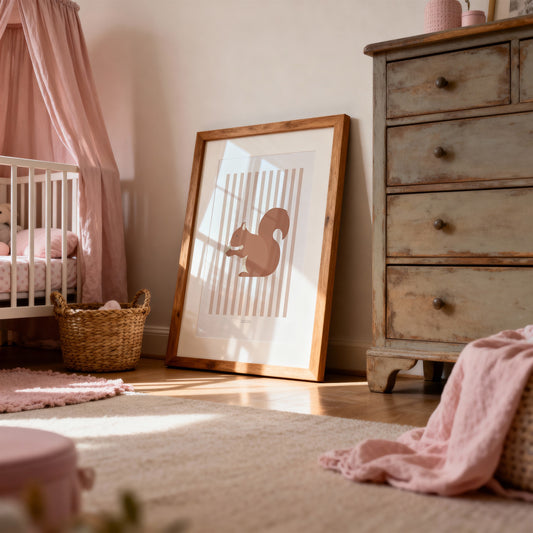 Children's Woodland Squirrel Print - Pink Stripes