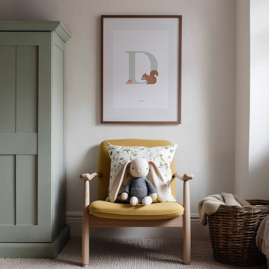 Personalised Woodland Squirrel Initial Print - Sage Green