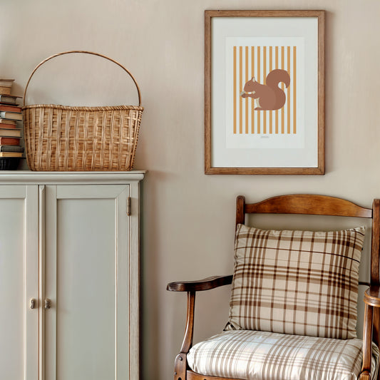 Children's Woodland Squirrel Print - Orange Stripes