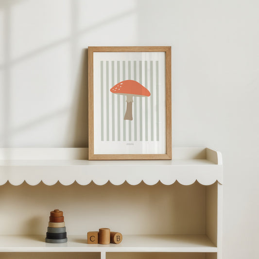 Children's Woodland Toadstool Print - Sage Green Stripes