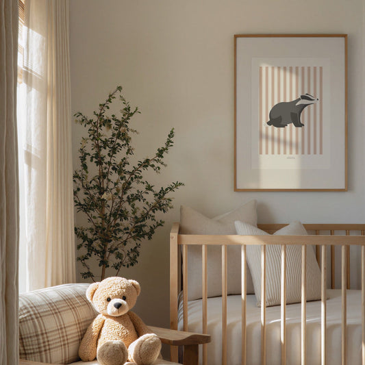 Children's Woodland Badger Print - Pink Stripes
