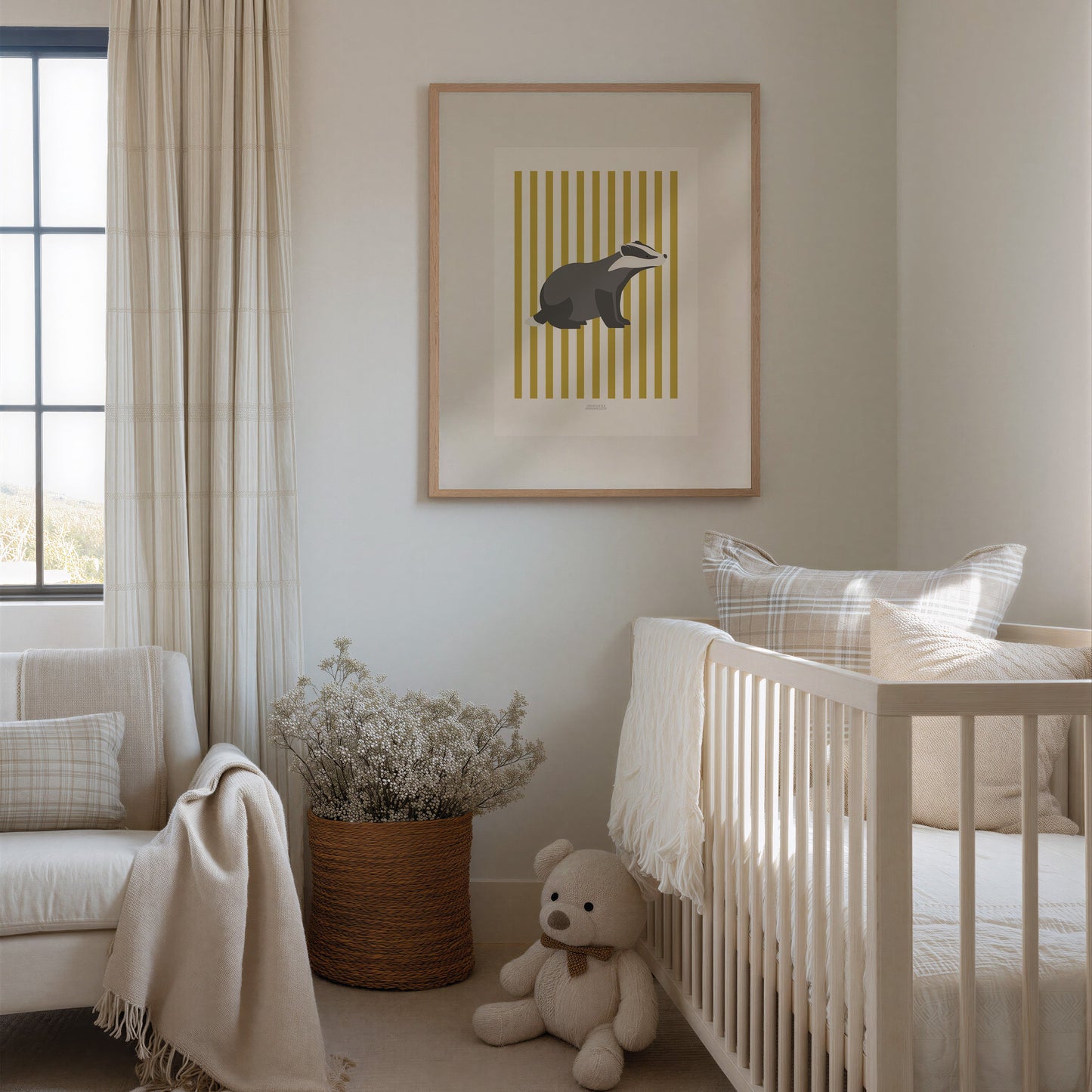 Children's Woodland Badger Print - Yellow Stripes