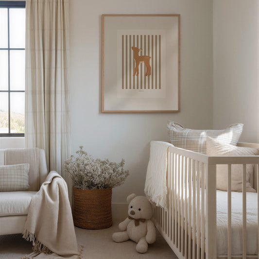 Children's Woodland Deer Print - Brown Stripes