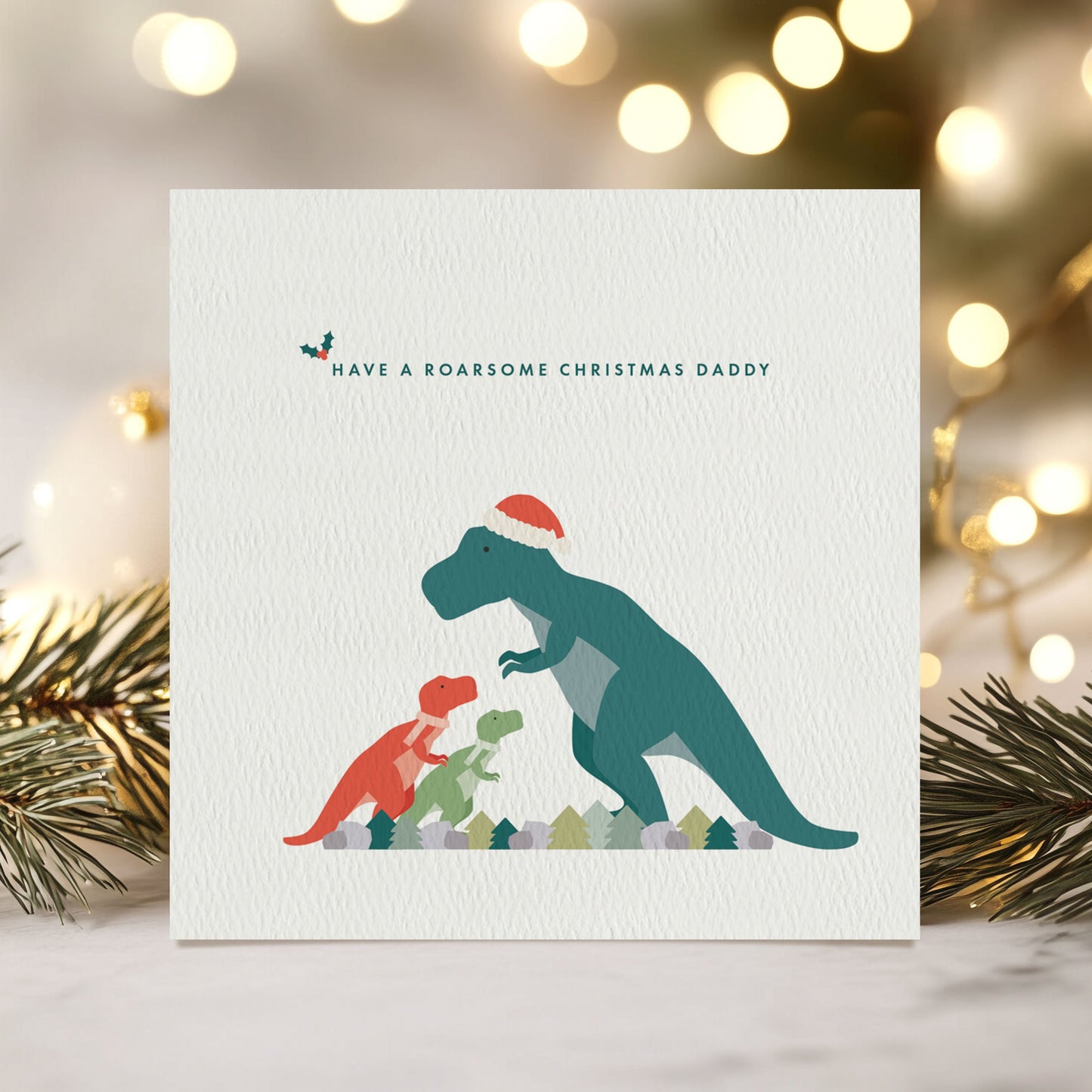 Personalised Dinosaur Christmas Card for Daddy from the Kids