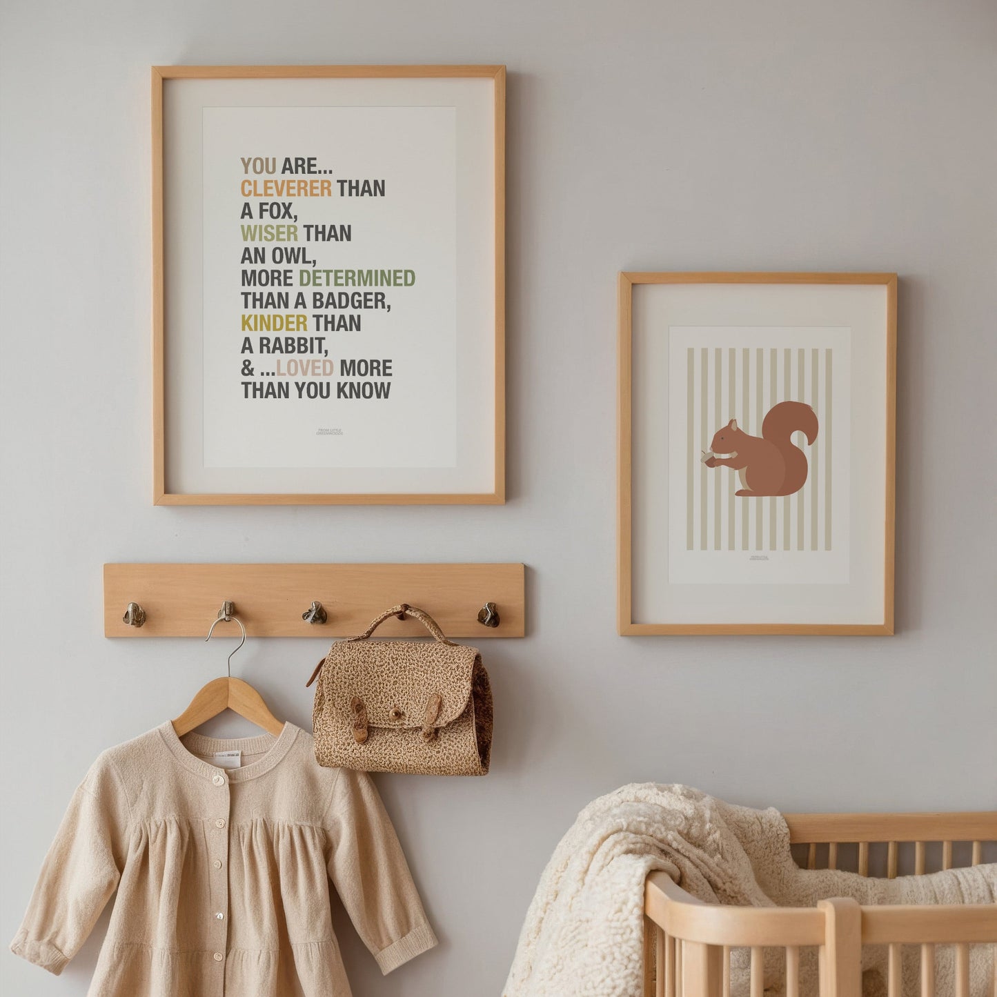 Children's Woodland Squirrel Print - Oatmeal Stripes