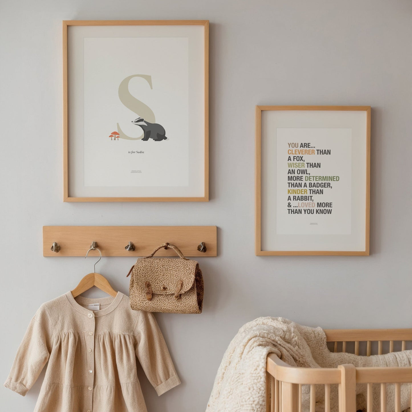 Personalised Woodland Badger Initial Print - Oatmeal