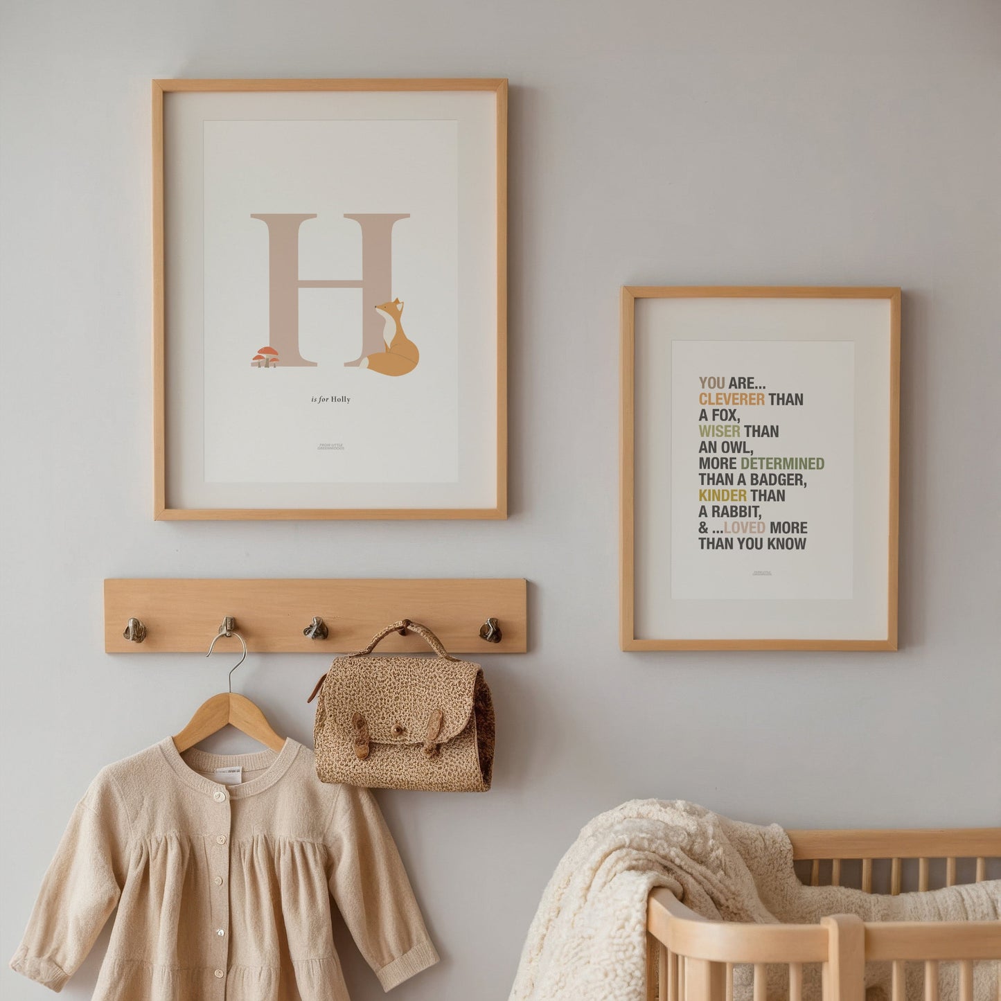 Personalised Woodland Fox Initial Print - Pink