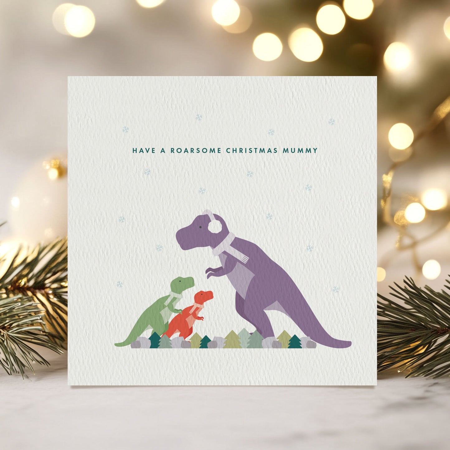 Personalised Dinosaur Christmas Card for Mummy from the Kids