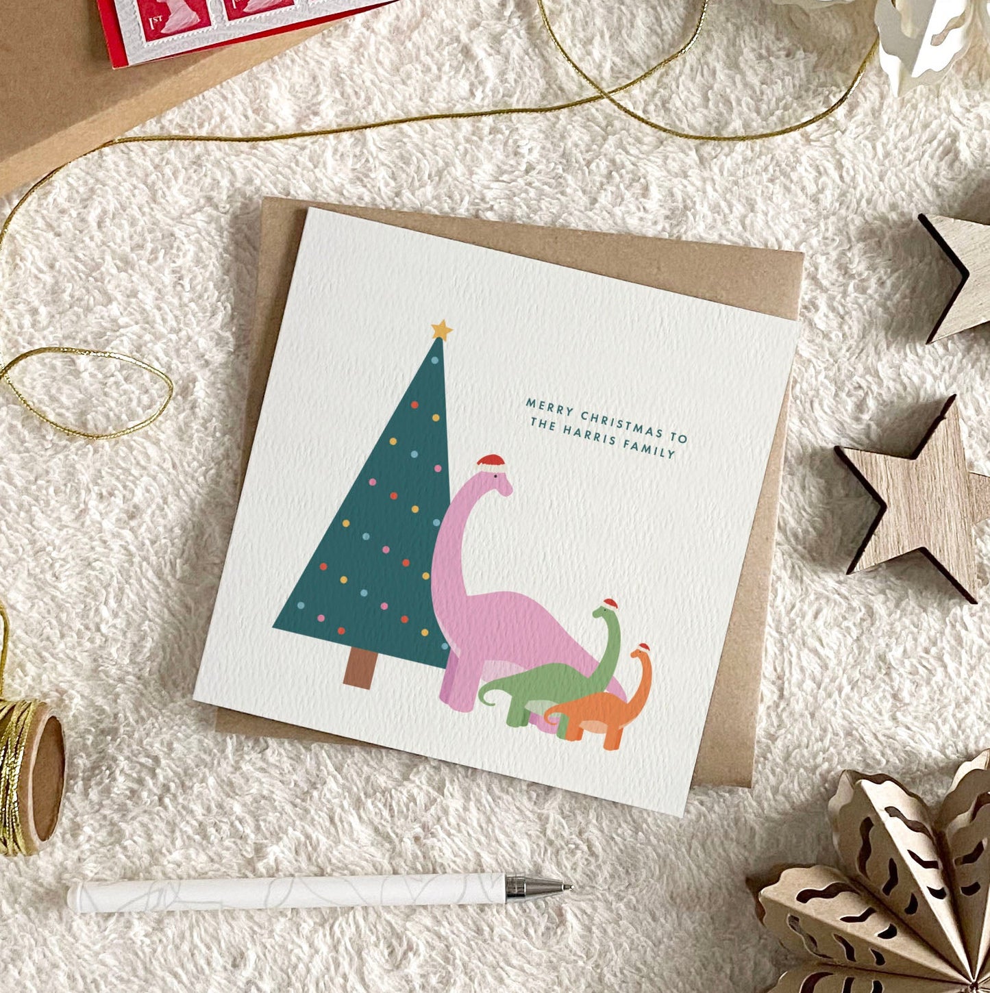 Personalised Dinosaur Family Christmas Card
