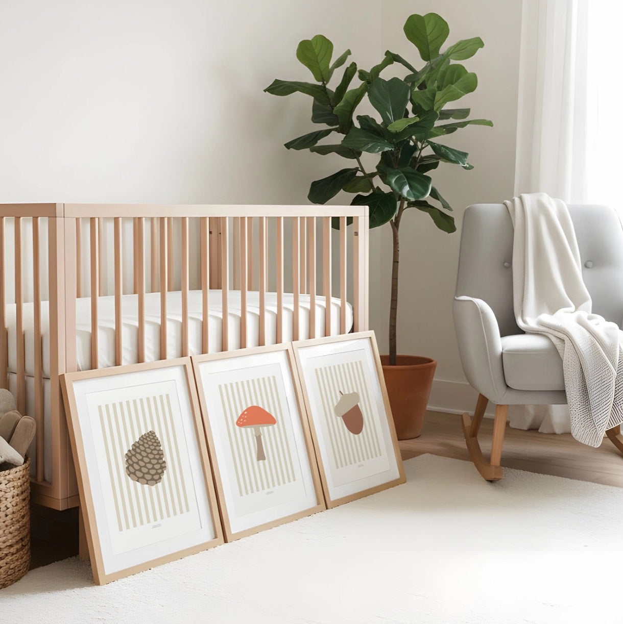Children's Woodland Toadstool Print - Oatmeal Stripes