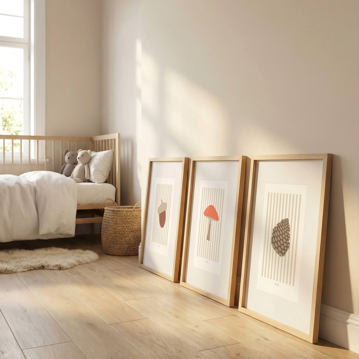 Children's Woodland Pinecone Print - Oatmeal Stripes