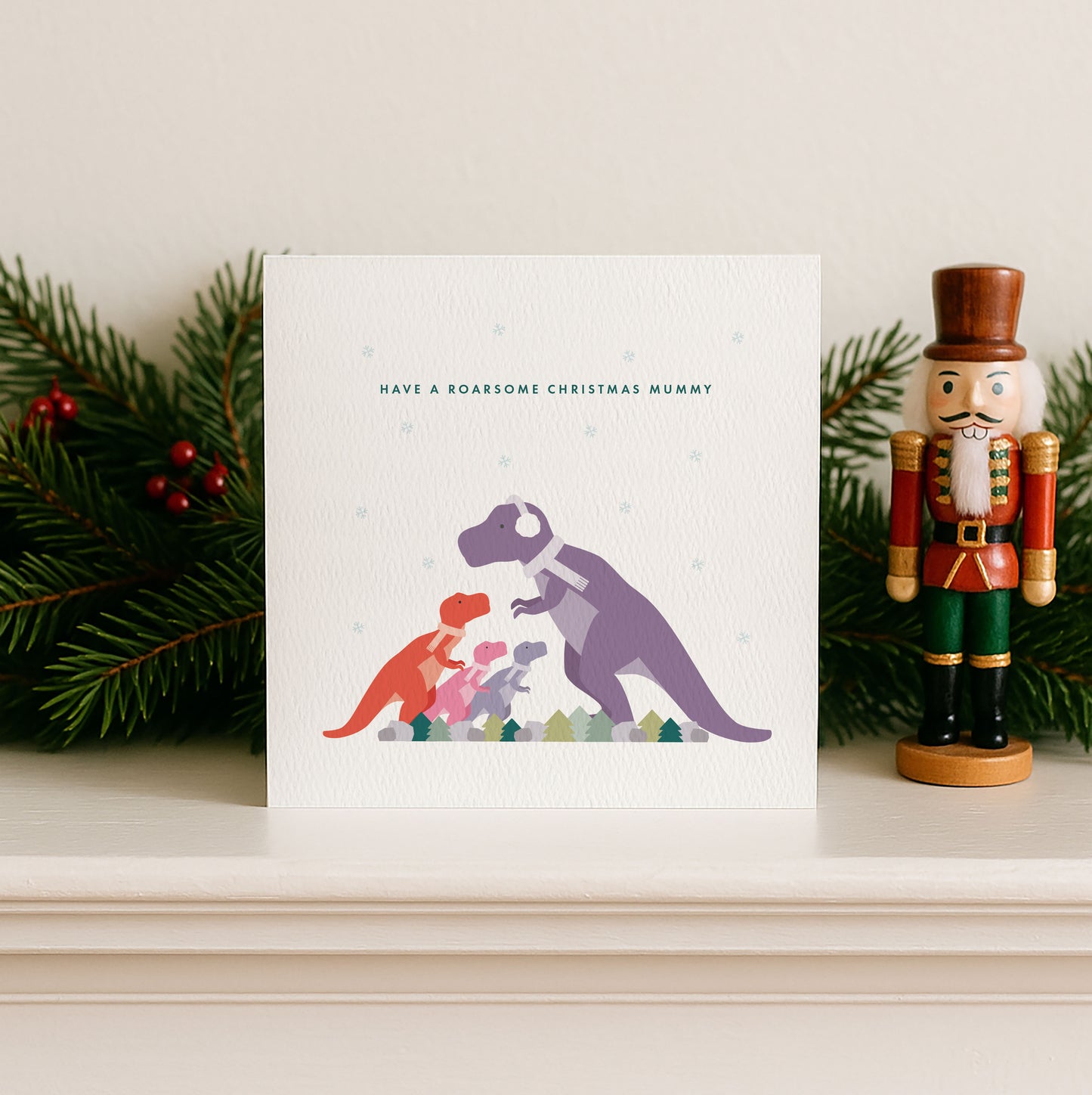 Personalised Dinosaur Christmas Card for Mummy from the Kids