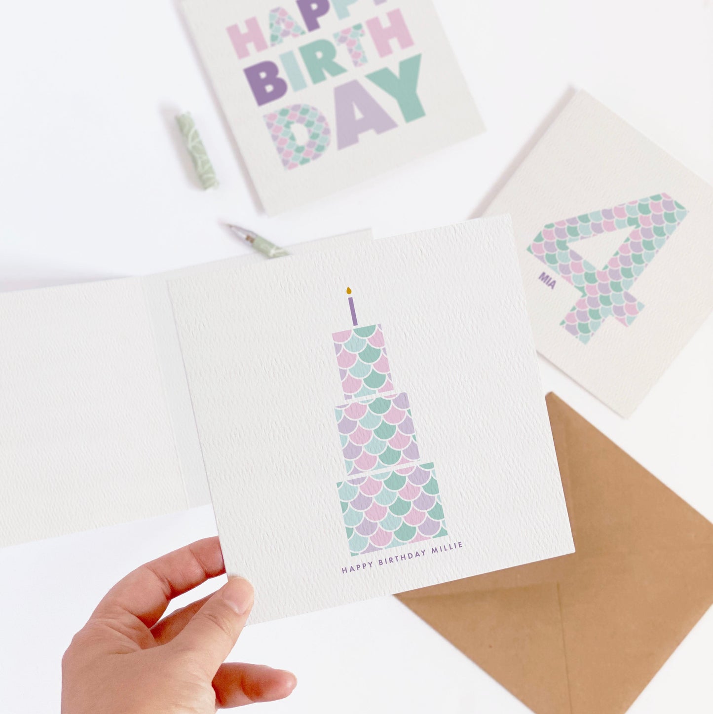 Personalised Mermaid Girl's Birthday Cake Card