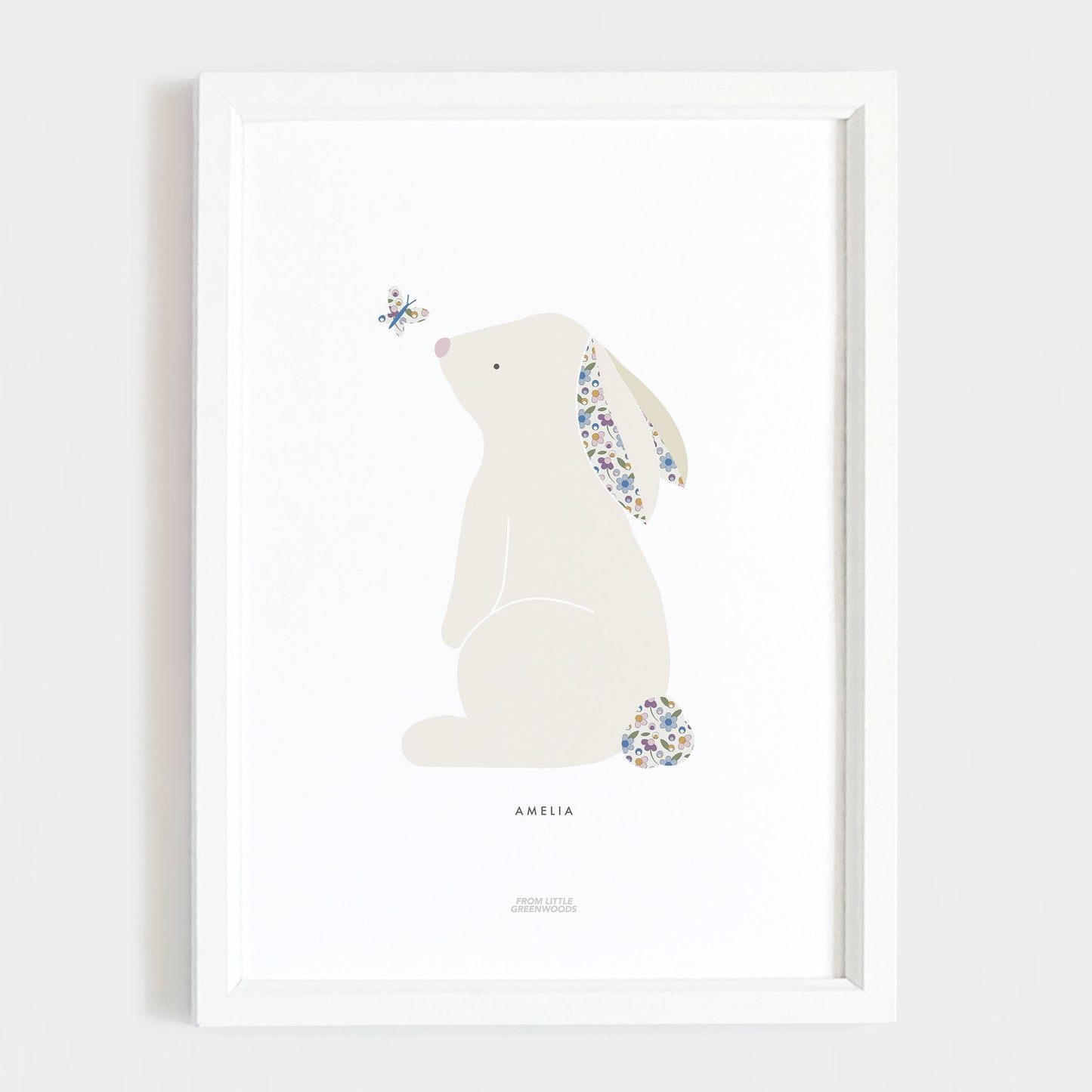 Blue Ditsy Flower Bunny Print