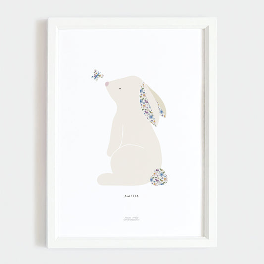 Blue Ditsy Flower Bunny Print