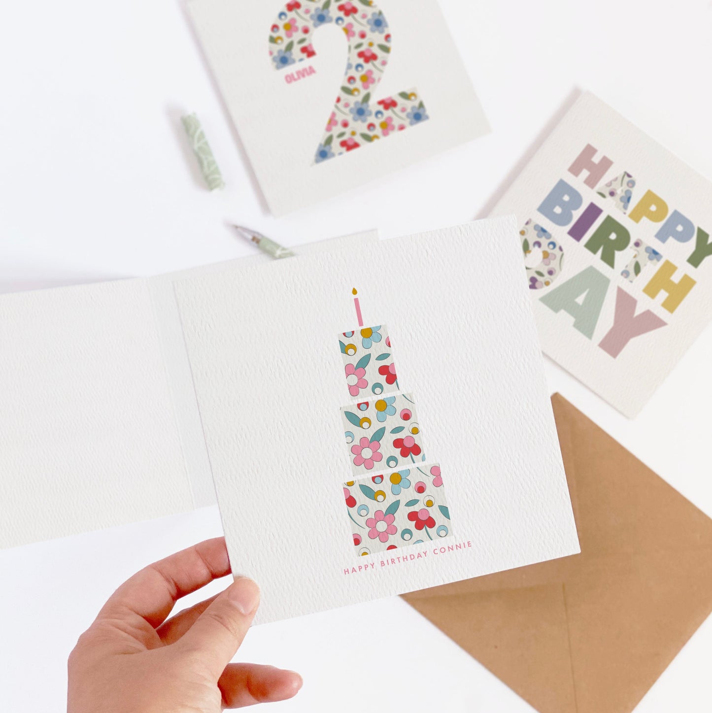 Personalised Ditsy Flower Birthday Cake Card