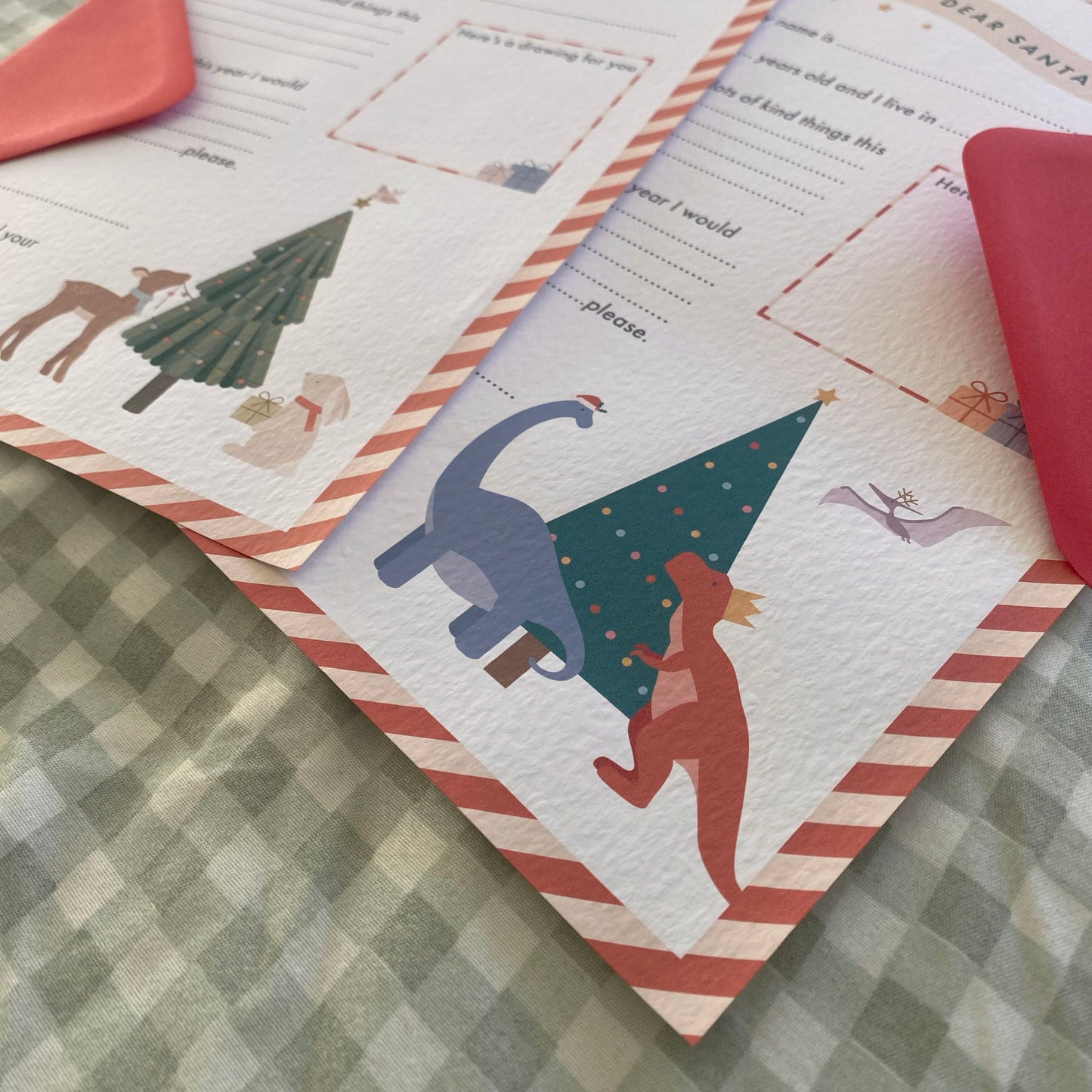 Dinosaur Themed Children's Letter to Santa with Envelope