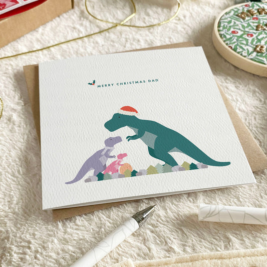 Personalised Dinosaur Christmas Card for Daddy from the Kids