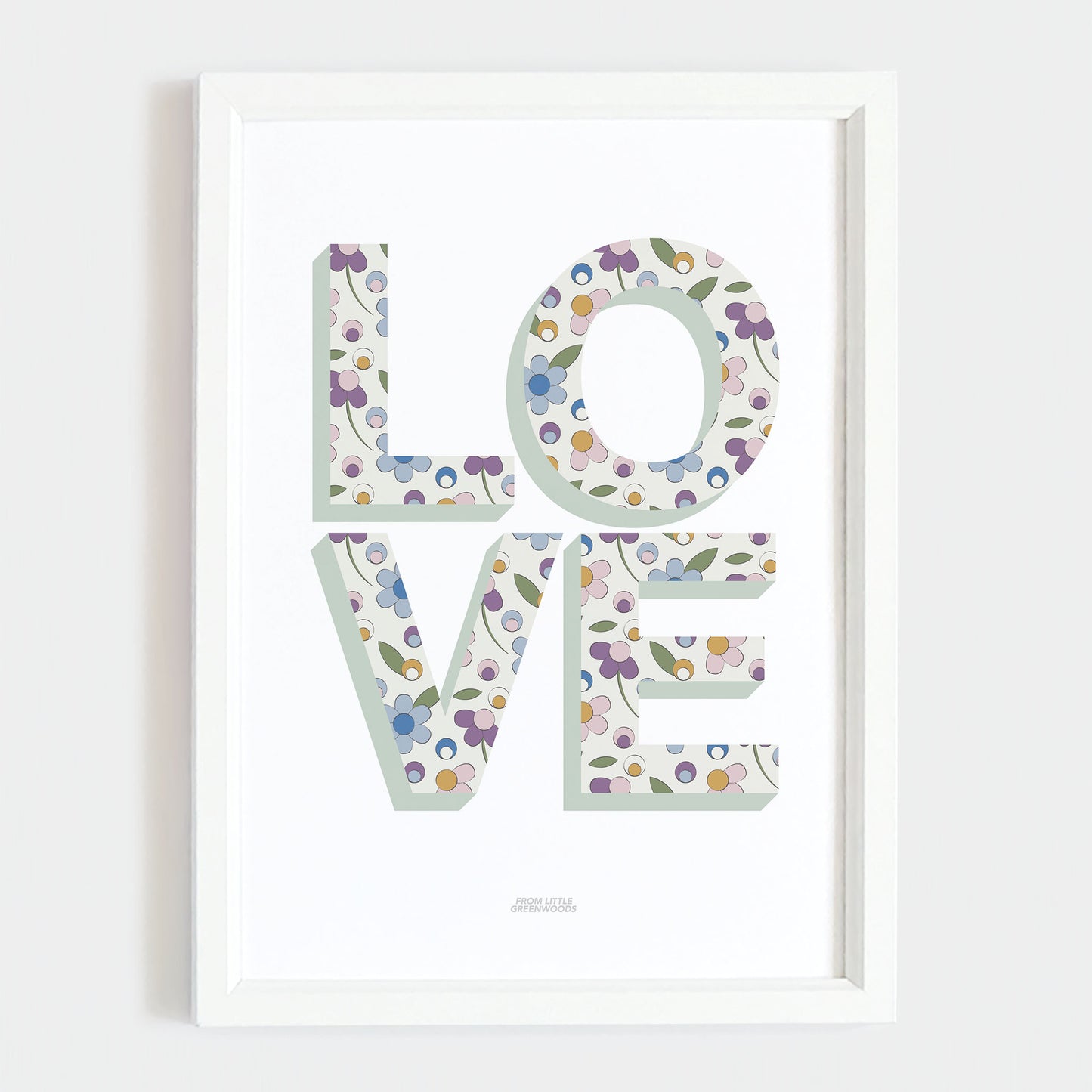 Mint Green Ditsy Flower Love Word Print