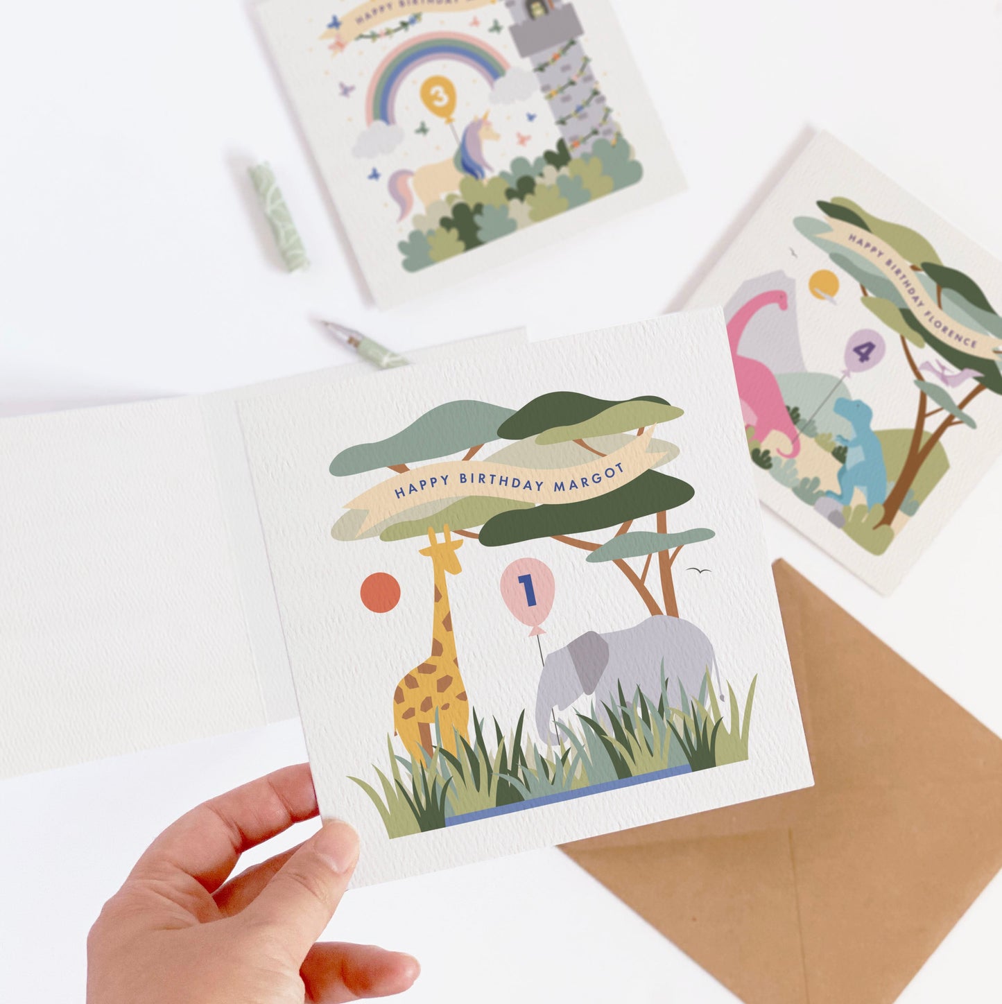Girl's Safari Birthday Card - Pink