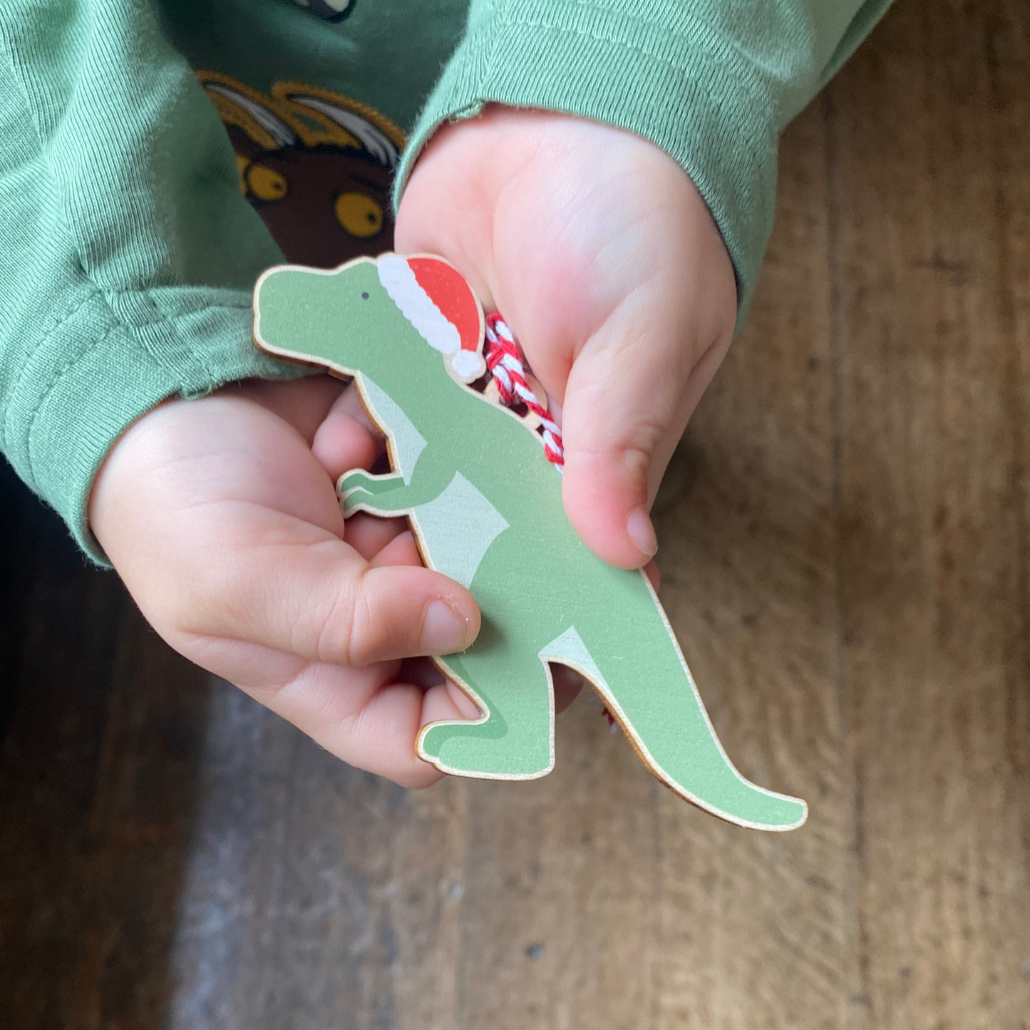 Children's Wooden Dinosaur Christmas Tree Decoration - with option to add to a Personalised Christmas Card