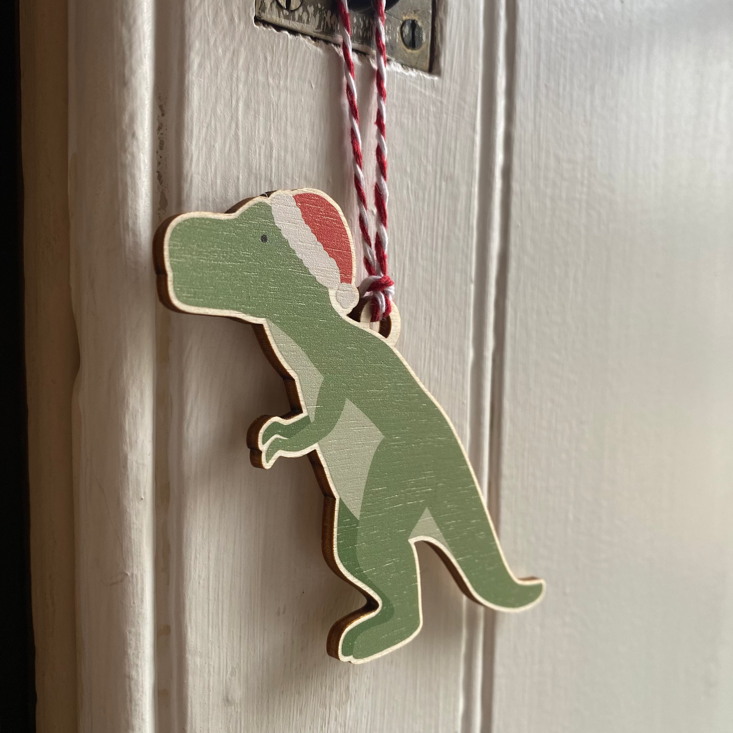 Children's Wooden Dinosaur Christmas Tree Decoration - with option to add to a Personalised Christmas Card