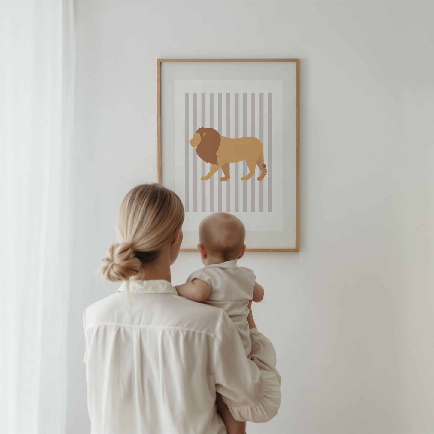 Children's Striped Lion Print - Grey