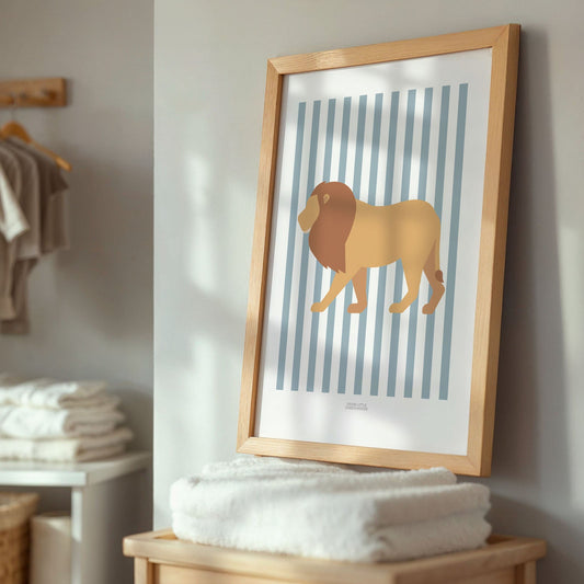 Children's Striped Lion Print - Light Blue