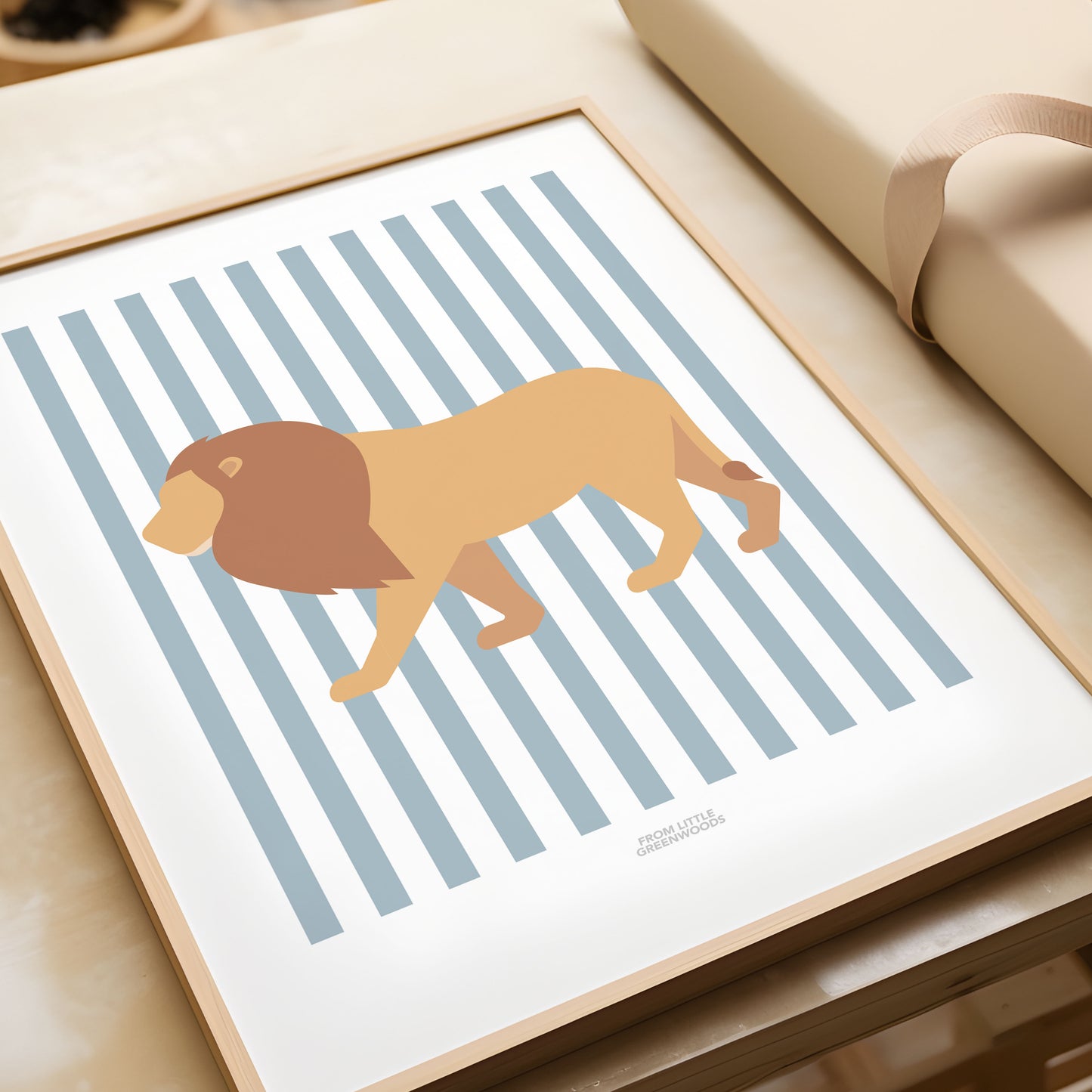 Children's Striped Lion Print - Light Blue