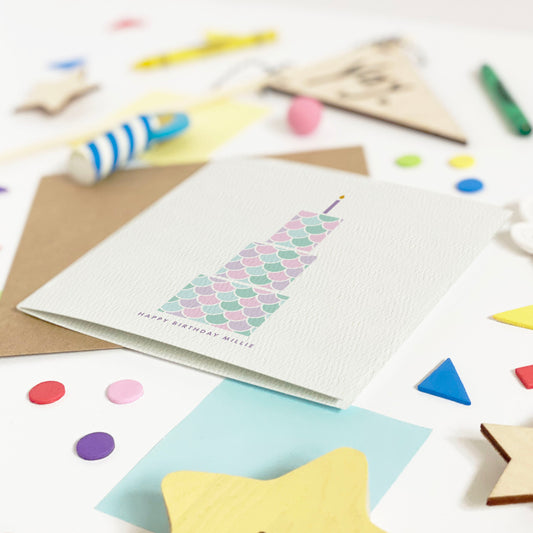 Personalised Mermaid Girl's Birthday Cake Card