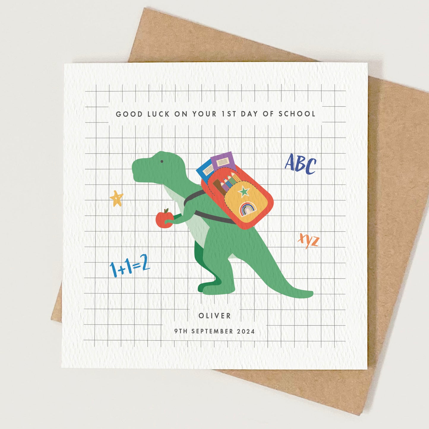 Personalised Dinosaur 1st Day at School Card