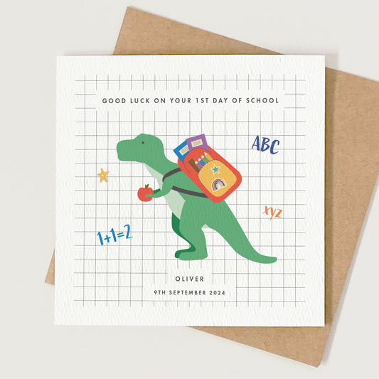 Personalised Dinosaur 1st Day at School Card