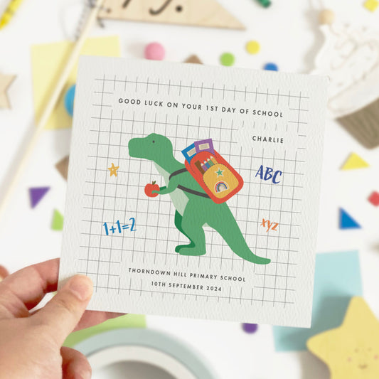 Personalised Dinosaur 1st Day at School Card
