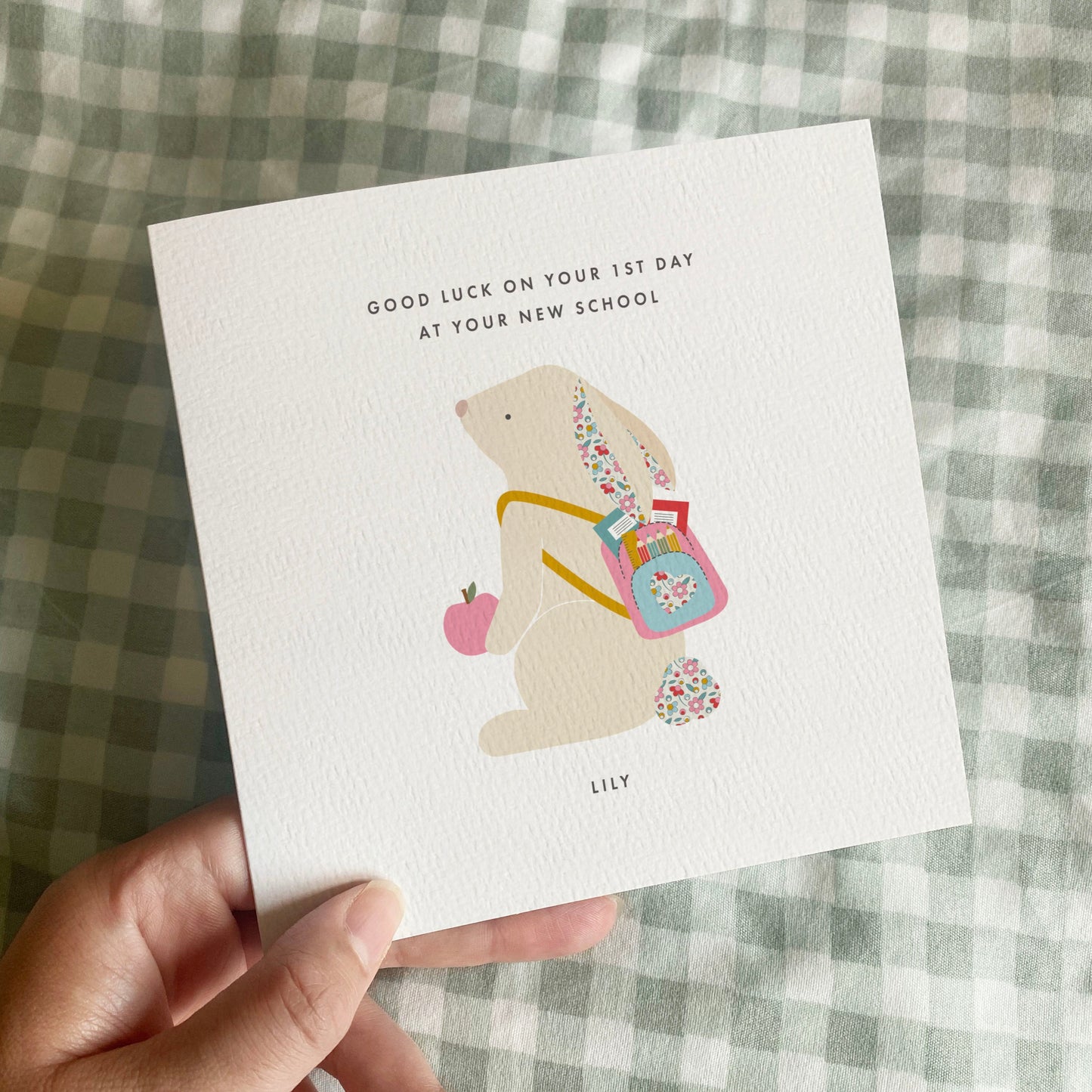 Personalised Bunny 1st Day at School Card for Girls