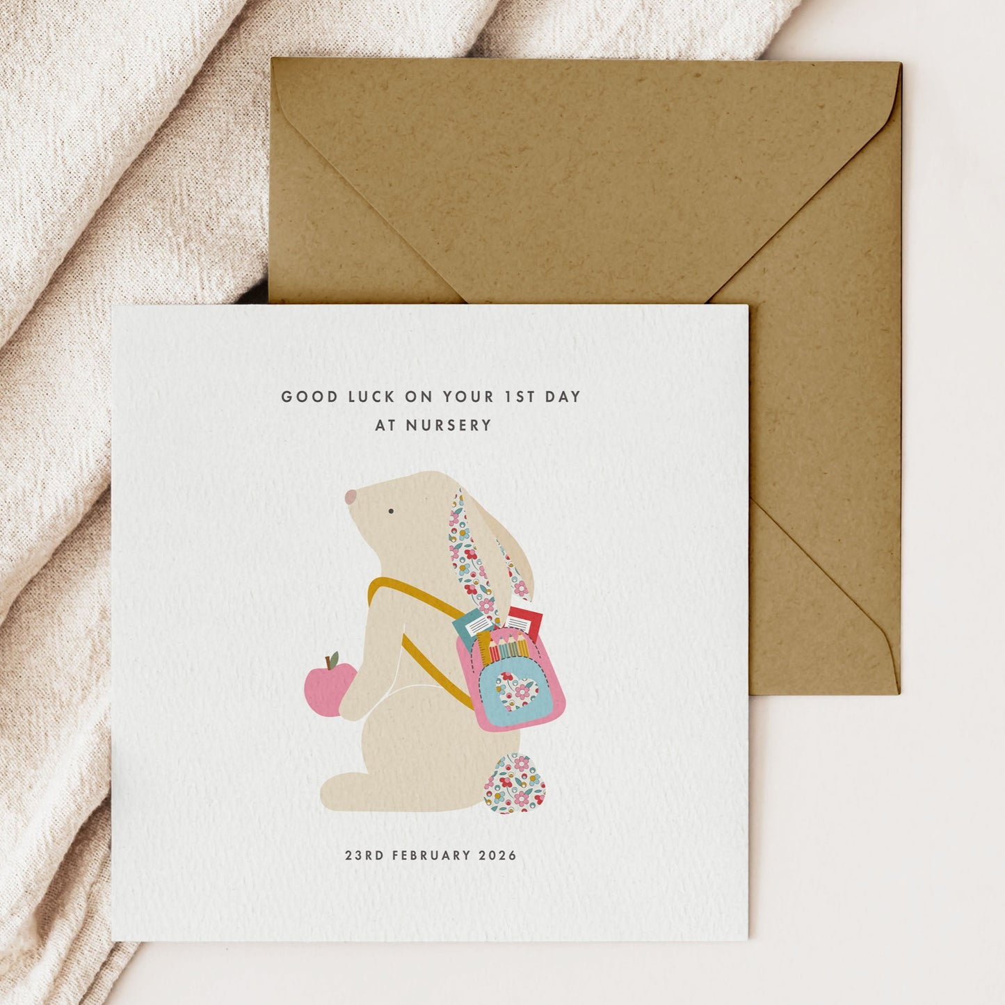 Personalised Bunny 1st Day at School Card for Girls