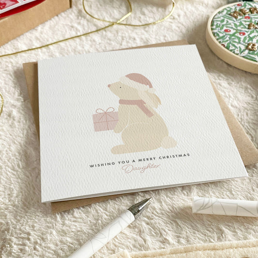 Personalised Girl's Bunny Christmas Card - Pink