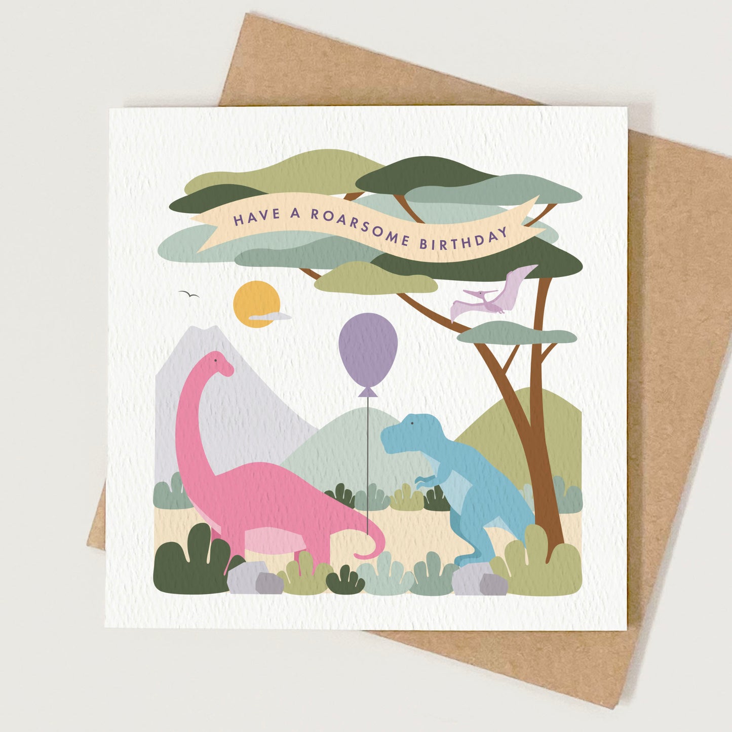 Girl's Dinosaur Birthday Card - Pink