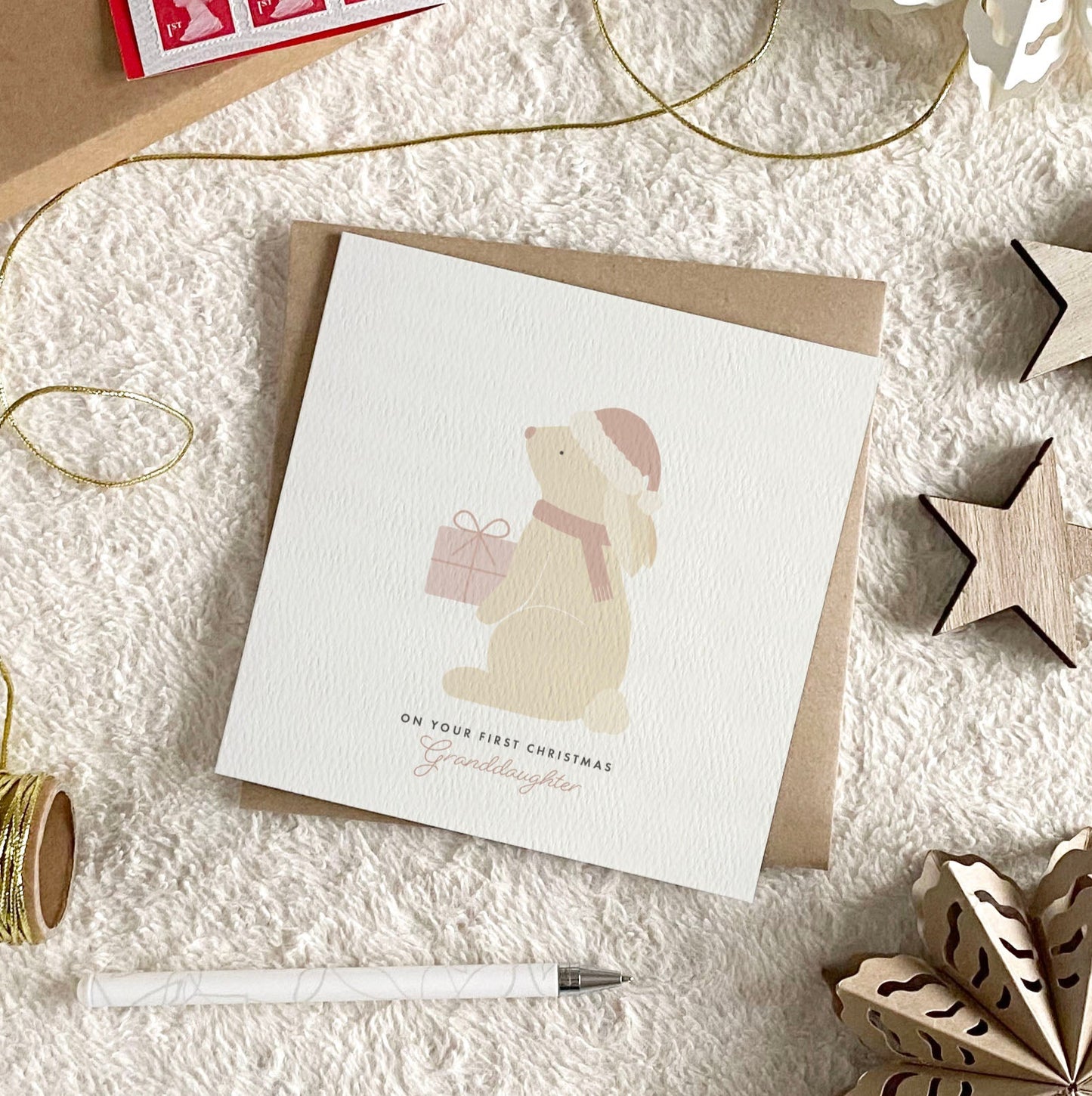 Personalised Girl's Bunny Christmas Card - Pink