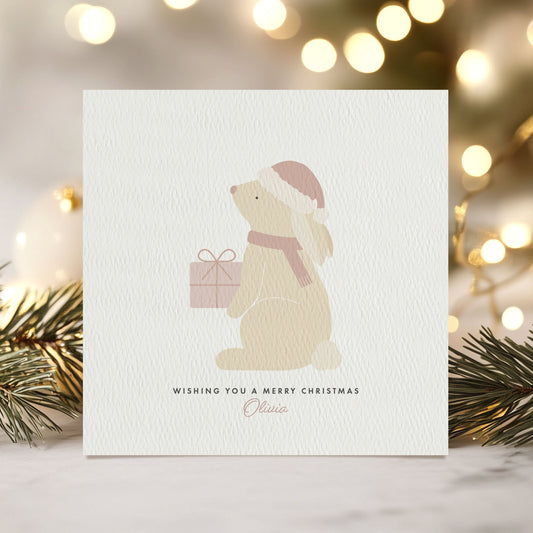 Personalised Girl's Bunny Christmas Card - Pink