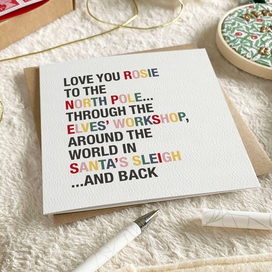 Love You to the North Pole & Back Personalised Girl's Christmas Card - with Pink