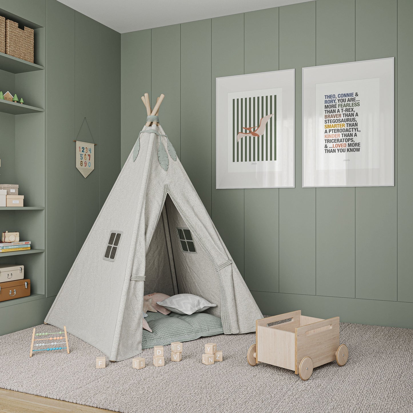 Pterodactyl Print - Green Stripes