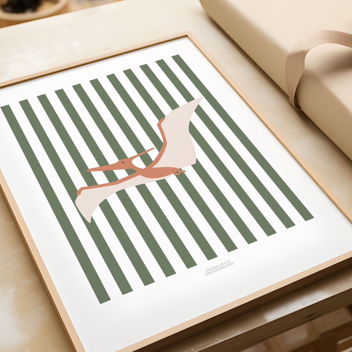Pterodactyl Print - Green Stripes