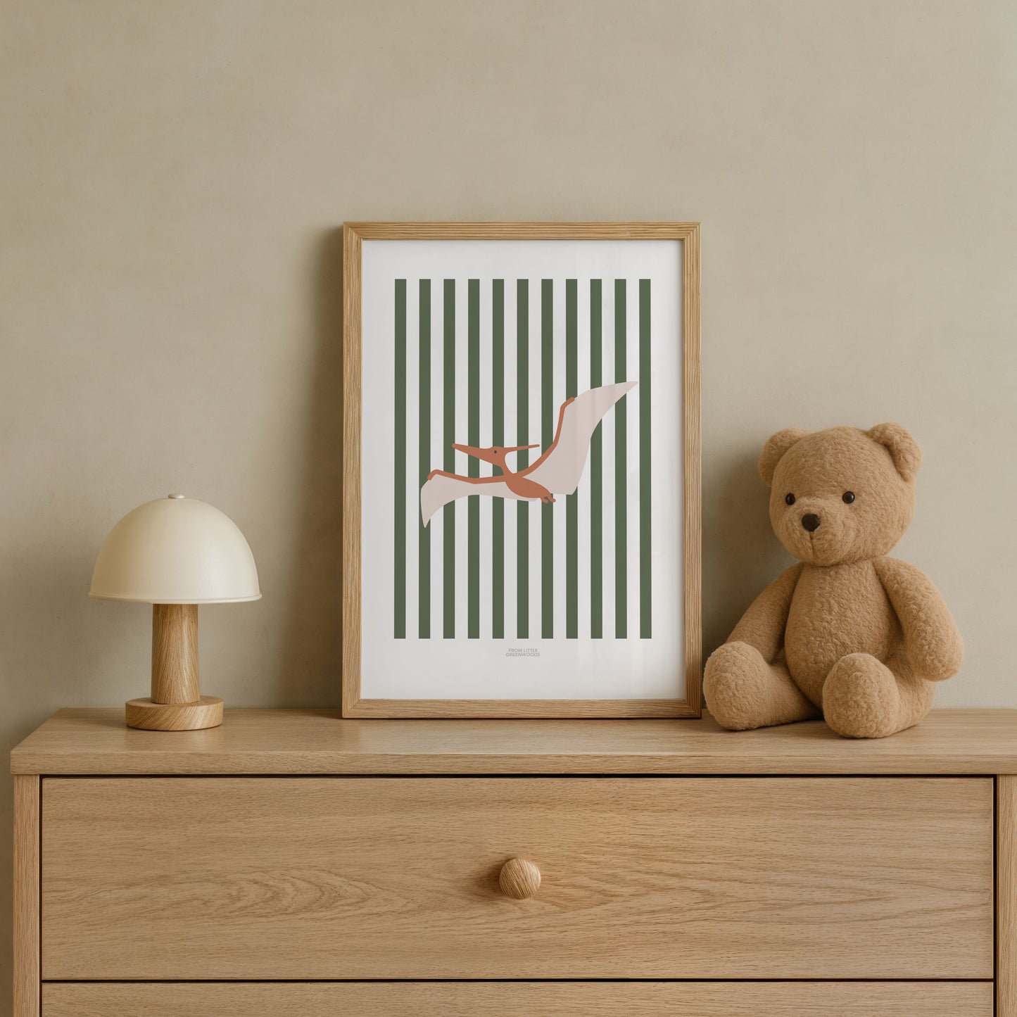 Pterodactyl Print - Green Stripes