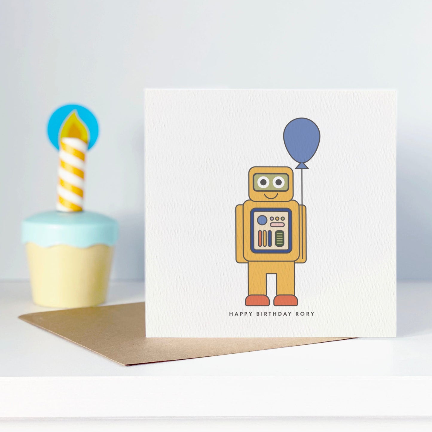 Boy's Robot Birthday Card - Blue