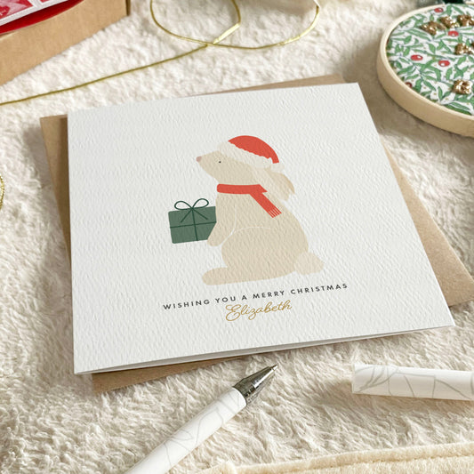 Personalised Children's Santa Bunny Christmas Card - Red