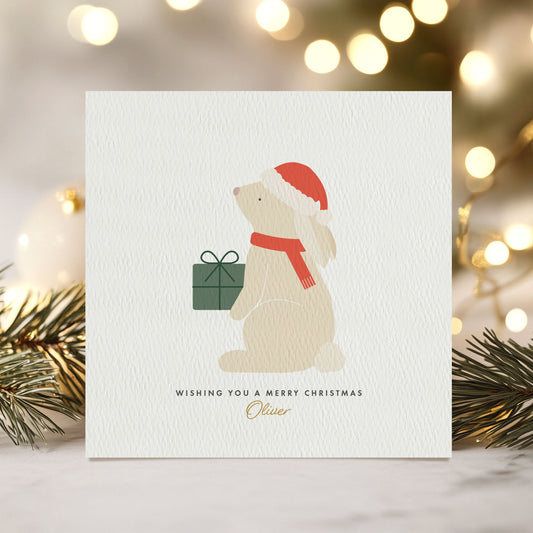 Personalised Children's Santa Bunny Christmas Card - Red