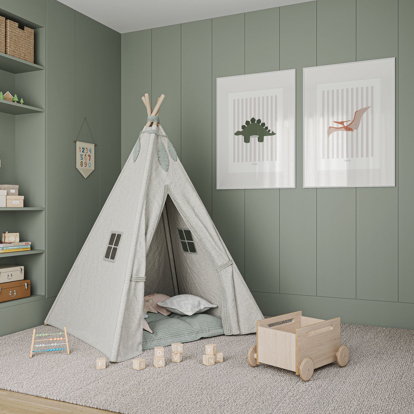 Stegosaurus Print - Grey Stripes