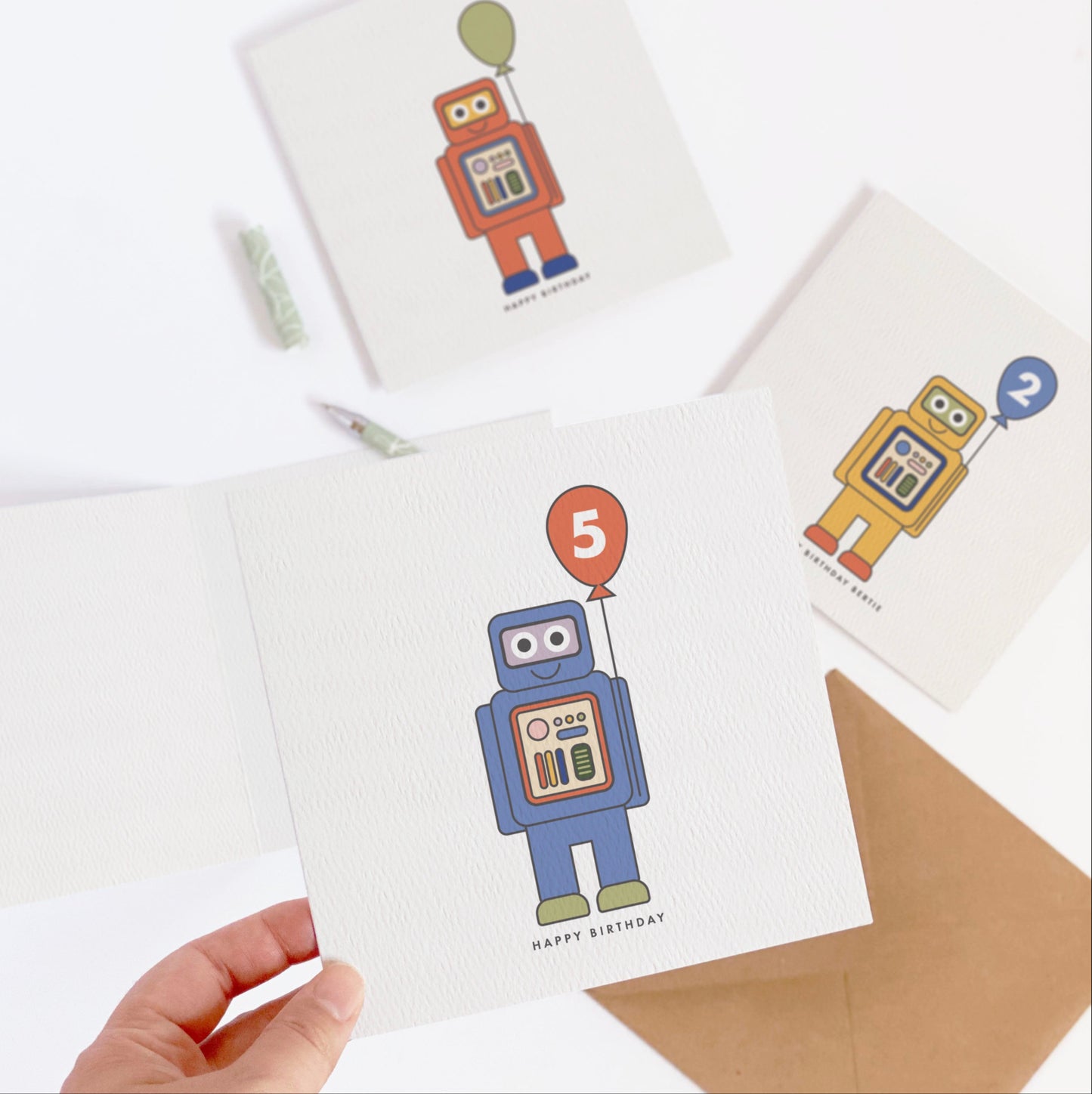 Boy's Robot Birthday Card - Blue